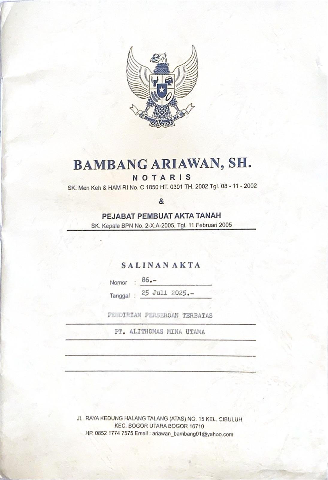 Akta pendirian PT AMU Notaris Bambang Ariawan